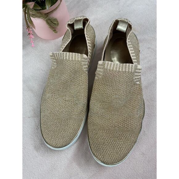 Woman's Michael Kors Skyler Slip On Rose Gold Metallic Knit Size 10M Pre-Owned - Picture 1 of 9
